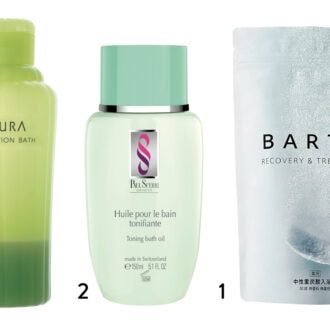 1_薬用BARTH中性重炭酸入浴剤（BARTH）　2_ポール・シェリー シルエット トーニング バスオイル（ピー・エス・インターナショナル）　3_メディテーションバスt（アユーラ）