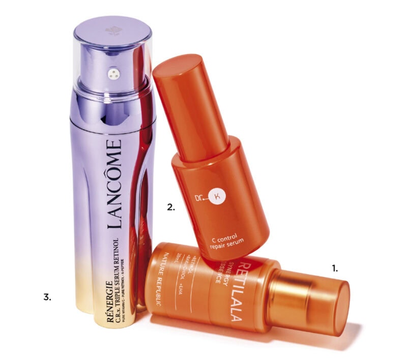 1.ネイチャーリパブリック レチララ 美容液 28mL ¥2,640(ネイチャーリパブリックジャパン) 2.Cコントロールリペアセラム 30mL ¥9,350(ドクターケイ) 3.レネルジー CRX トリプルセラム RT 50mL ¥27,830(ランコム)