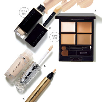 1_トーンパーフェクティング パレット（コスメデコルテ）　2_スック クリーミィ カバー コンシーラー N-01（スック）　3_ダイヤモンドティップス　コンシーラー（ジルスチュアート　ビューティ）　4_ラディアントタッチ No.0（イヴ・サンローラン・ボーテ）