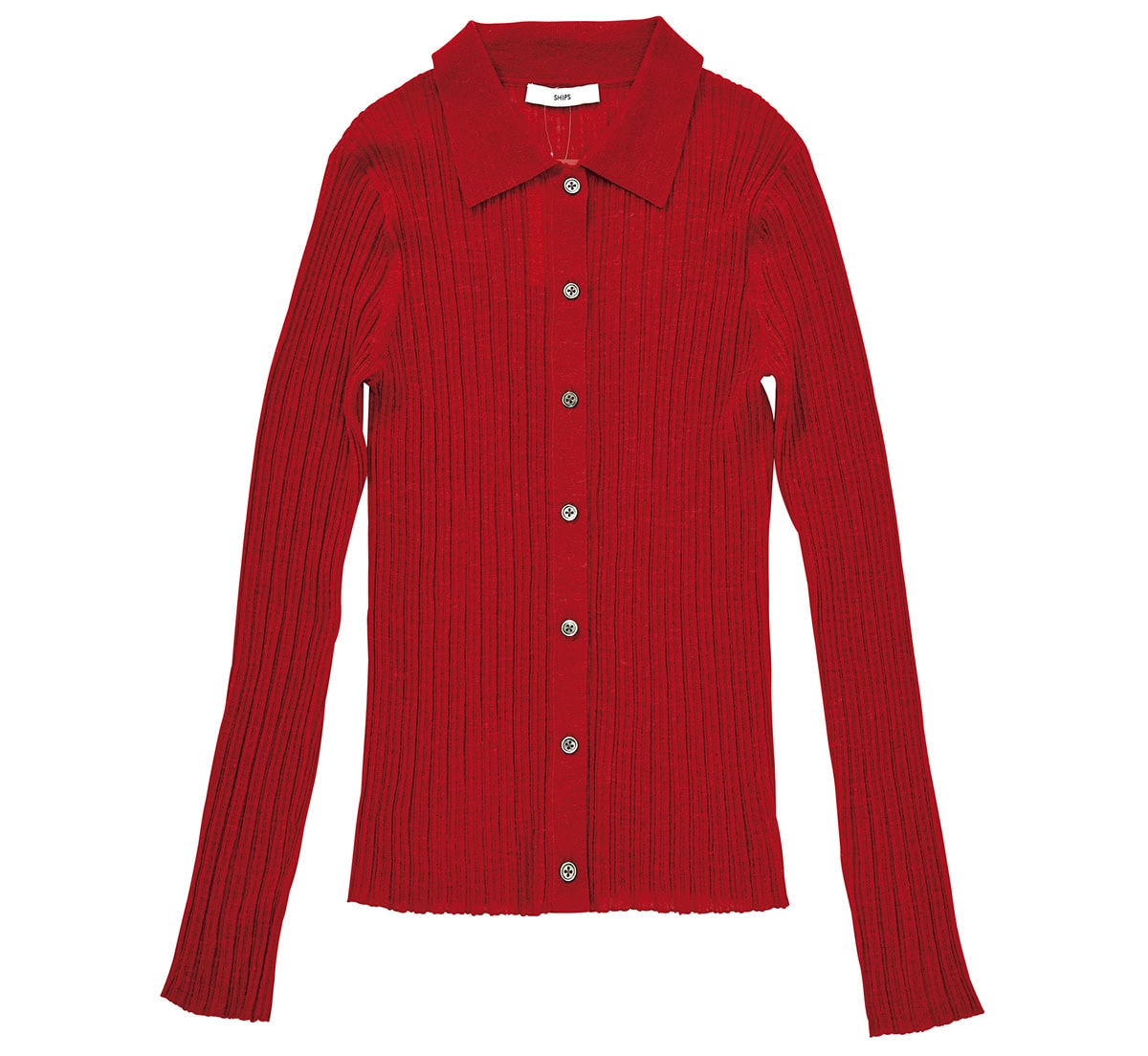 縦のリブは華奢見え効果にも優れる。カーディガン￥19,800（シップス／シップス インフォメーションセンター）