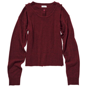 ディープな赤が大人のムード。セットカーディガン¥7,990(レプシィム/アダストリア)