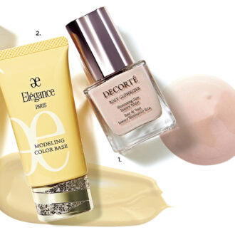 1_ロージー グロウライザー +(コスメデコルテ) 2_モデリング カラーベース YE401(エレガンス コスメティックス)