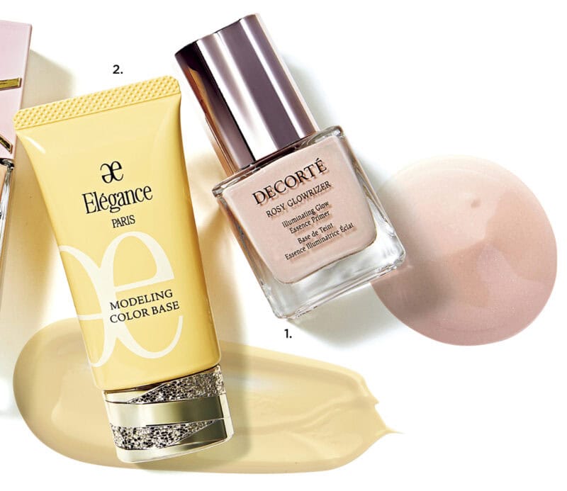 1_ロージー グロウライザー +(コスメデコルテ) 2_モデリング カラーベース YE401(エレガンス コスメティックス)