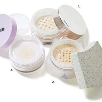 1_マキアージュ エッセンスグロウキープパウダー シアーアイボリー（マキアージュ）　2_雪肌精 BLUE　ハーモナイズ マイ ヴェール パウダー Ⅱ（コーセー）　3_ルポ セラム ルースパウダー（skim）