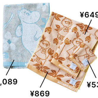 1_バスタオル［H120×W60］￥1,089、2_上からタオルハンカチ［H25×W25］￥539、ハンドタオル※同柄2枚組［H35×W34］￥649、フェイスタオル※同柄2枚組［H80×W34］￥869（すべてシーズン リーズン バイ リン アンド レッド／しまむら）