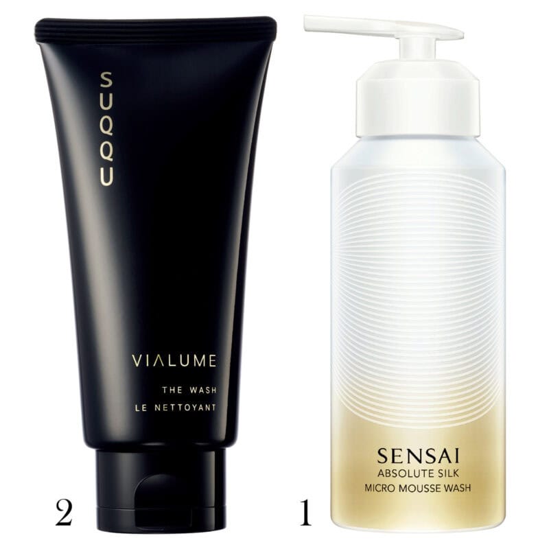 1_センサイ AS マイクロムースウォッシュ 180g(カネボウ化粧品)、2_ヴィアルム ザ ウォッシュ 125g(スック)