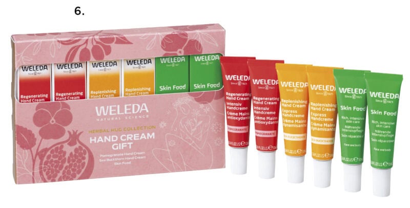 6.ハンドクリーム ギフト ¥2,200〈ざくろ ハンドクリーム、ヒッポファンフルーティ ハンドクリーム、スキンフード 各10mL×2本〉(ヴェレダ・ジャパン・限定発売中)