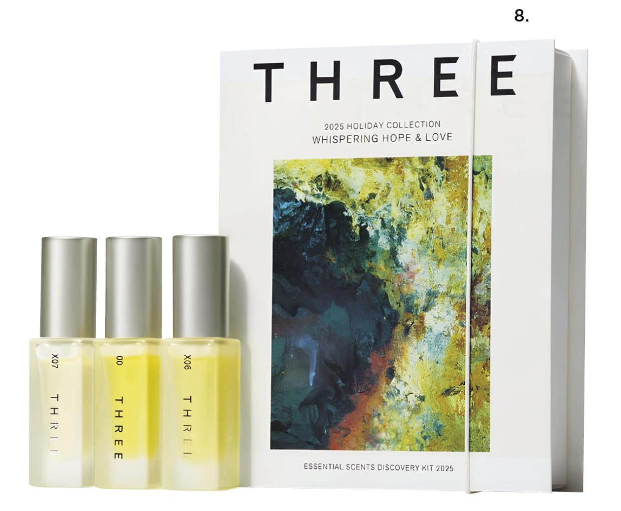 8.THREE エッセンシャルセンツ ディスカバリー キット 2025 ¥11,000〈THREE エッセンシャルセンツ R 00、X06、X07 各5mL〉(THREE・限定)