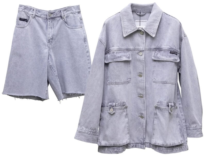 ワークテイストのカバーオール(₩328,000)と、切りっぱなしの裾がラフなハーフパンツ(₩168,000)はセットアップでも単品で着てもお洒落。