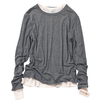 ソフトシアークルーネックロングTシャツ 各￥990（ジーユー）
