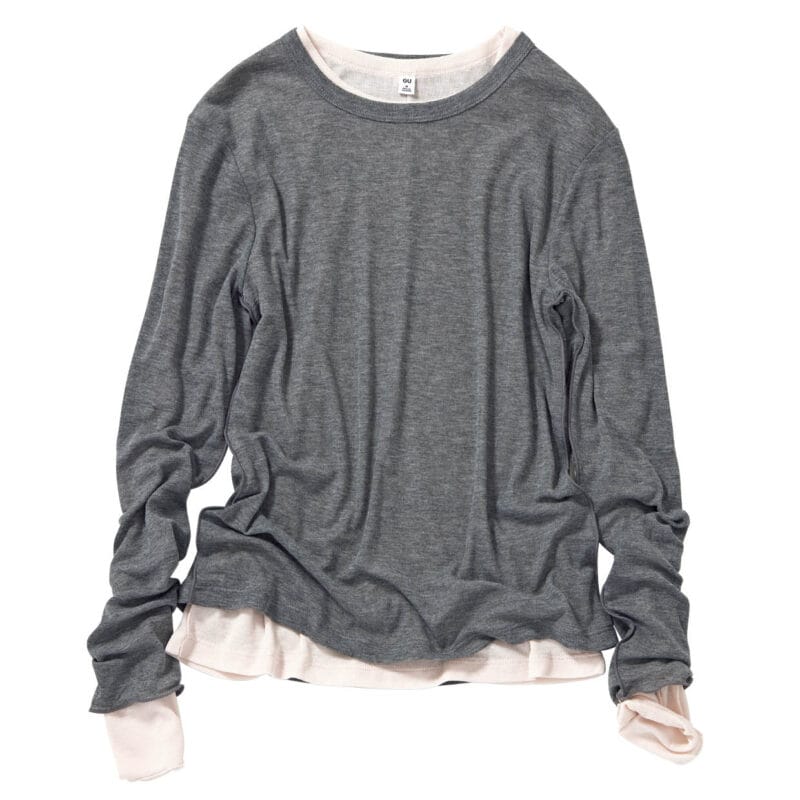 ソフトシアークルーネックロングTシャツ 各¥990(ジーユー)