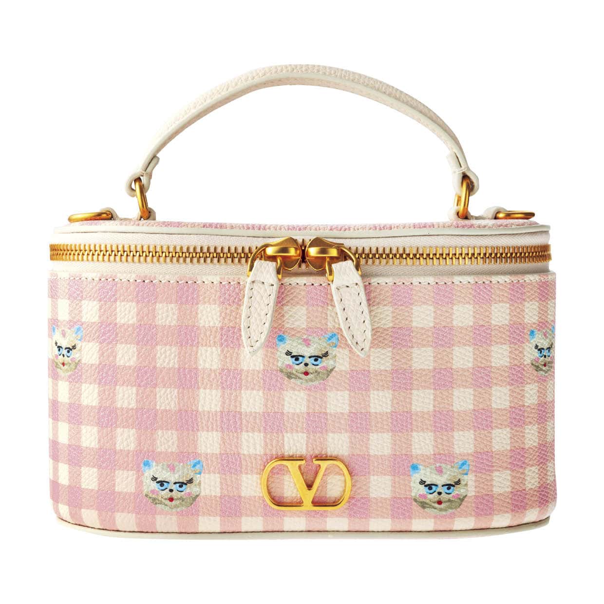 猫モチーフ×ギンガムチェックがロマモードなミニバニティ。ショルダーストラップ付き。[H10×W17×D9]¥228,800（ヴァレンティノ ガラヴァーニ／ヴァレンティノ インフォメーションデスク）