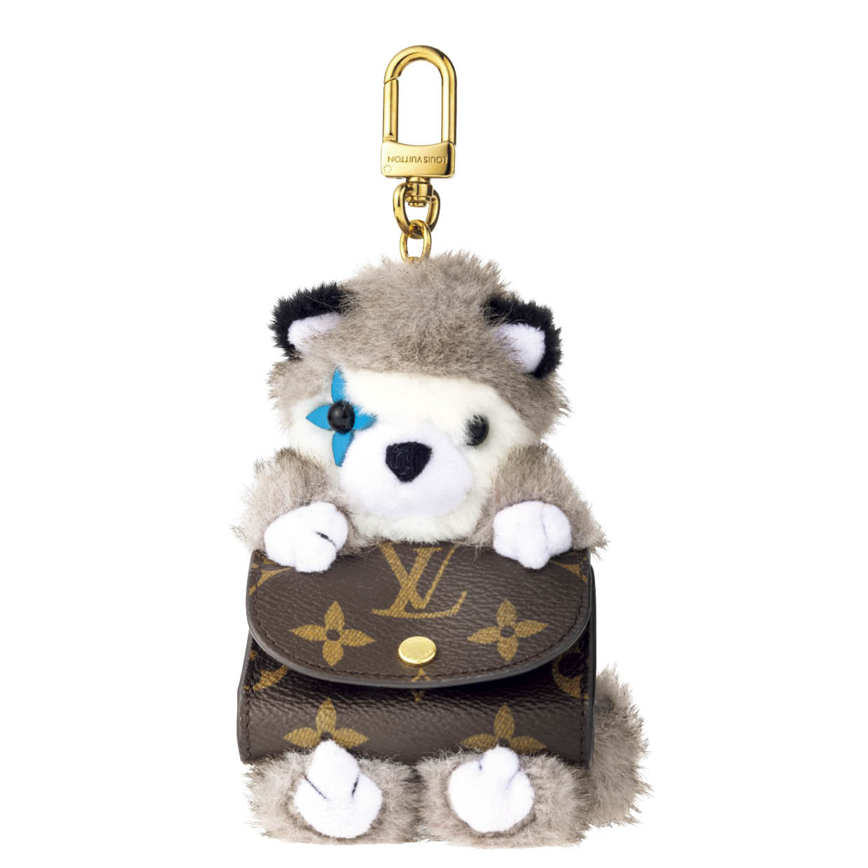 モノグラムパターンのポーチをハスキー犬が抱えるキュートなチャーム。¥117,700（ルイ・ヴィトン／ルイ・ヴィトン クライアントサービス）