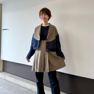 【30代スナップ】ユニクロの半袖ニットは春から使える！ レイヤードが楽しい、セットアップコーデ