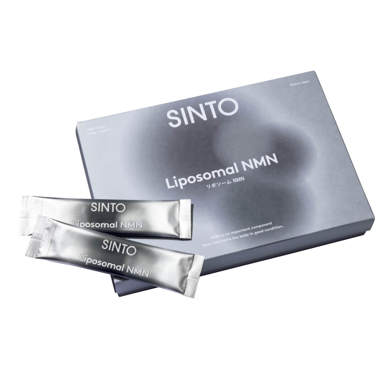 体力維持に効果的な純度100％のNMNを350mgで高配合。リポソーム化により高い浸透力、吸収力を実現。3.85g×30包 ￥39,800（プレミアアンチエイジング）