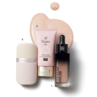 1.プリズム・リーブル・ケア＆カラー・セラム・プライマー ピンク（パルファム ジバンシイ［LVMHフレグランスブランズ］）　2.モデリング カラーベース UV SPF40・PA+++ UV耐水性★ PK110 （エレガンス コスメティックス）　3.イドル スキン ミルク プライマー 01（ランコム）