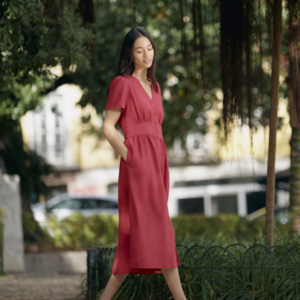 リネンブレンドVネックワンピース￥5,990