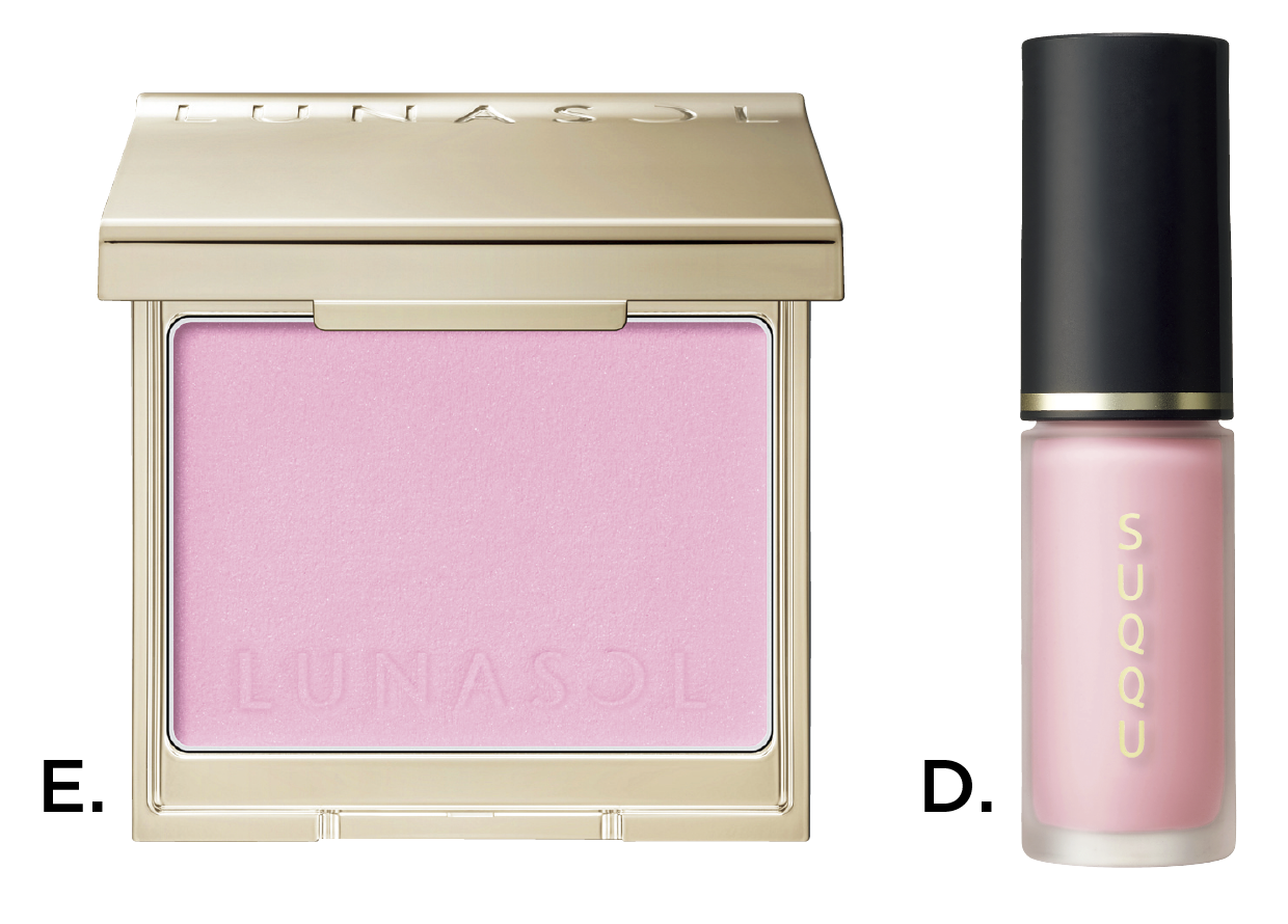 D.コンプレクション フェイス カラー 02（スック）　E.ルナソル カラーリングブリーズ 03（カネボウ化粧品）