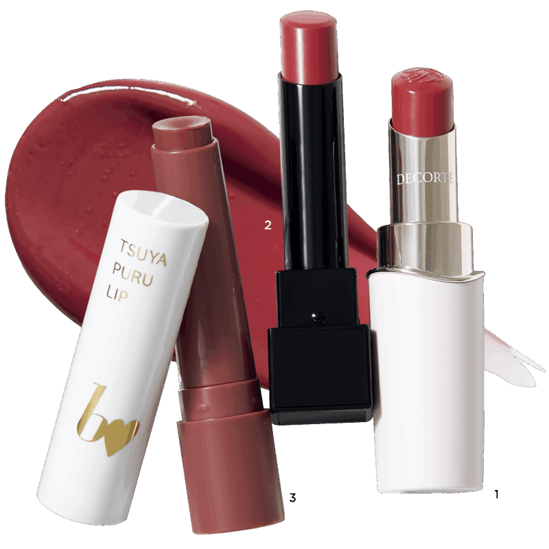 1.ルージュデコルテ ティント & プランプ 02(コスメデコルテ) 2ケイト リップモンスター 20(カネボウ化粧品) 3.ビー アイドル つやぷるリップ R 106(かならぼ)
