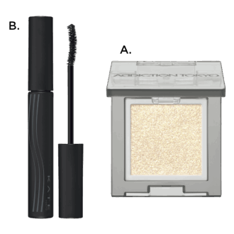 A.ザ シングル アイシャドウ スパークル 101SP Street Mirage（アディクション ビューティ・限定）　B.ケイト ナミダノタテマスカラ（ロング）（カネボウ化粧品）