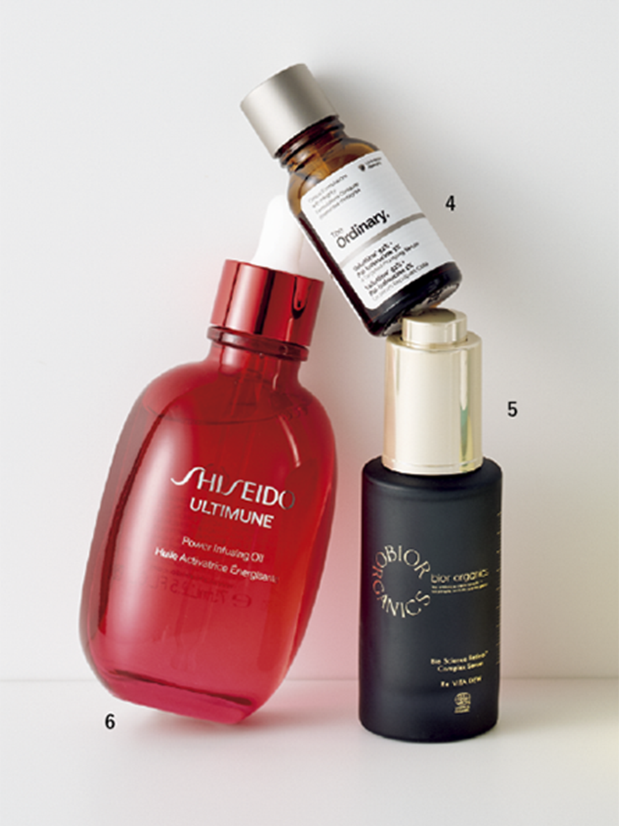 4.V92+PI1フェイスセラム（オーディナリー）　5.レヴィータ デュー（ビオールオーガニクス）　6.SHISEIDO アルティミューン パワライジング オイル（SHISEIDO）