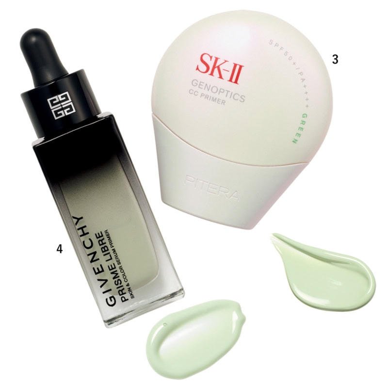 3.SK-II ジェノプティクス CCプライマー ミントグリーン SPF50+・PA++++(SK-II) 4.プリズム・リーブル・ケア&カラー・セラム・プライマー グリーン(パルファム ジバンシイ)