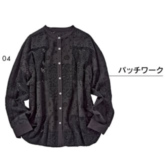 01_懐かしさのあるクロシェレース。キャミワンピース￥39,600（ミースロエ／ミースロエ ルミネ新宿1店） 02_ブラックならレースの甘さが適度にダウン。パンツ￥35,200（ティッカ） 03_タイダイ柄とカットワークレースのコンビネーションが高感度。ブラウス￥34,100（RHC／RHC ロンハーマン） 04_表情豊かなパッチワークレース。シャツ￥13,200（ジャーナル スタンダード レリューム／ジャーナル スタンダード レリューム ルミネ新宿店）