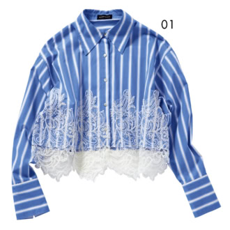 01_きちんと感をキープできるハリのある素材のストライプ柄。シャツ￥19,800（メゾンスペシャル／メゾンスペシャル 青山店）