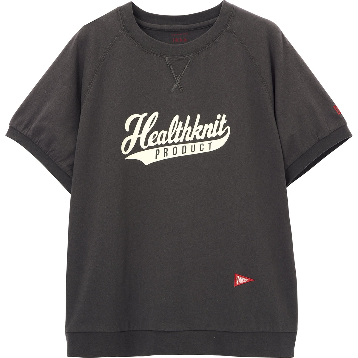 【ikka】Healthknit Productの別注Tシャツ。ヴィンテージな風合い、スウェットライクなデザインに、接触冷感機能を備え、大人のこなれカジュアルが叶う。¥3,729(イッカ/コックス)