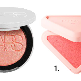 1.プラダ タッチ O86（プラダ ビューティ）　2.ライトリフレクティング ルミナイジングブラッシュ 04858（NARS JAPAN）
