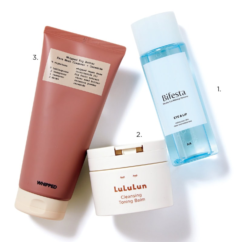 1_ビフェスタ ミセラー アイメイクアップ リムーバー(マンダム) 2_ルルルンクレンジング トーニングバーム HYDRATE WHITE(Dr.ルルルン) 3_WHIPPED タルバヴィーガンパック クレンザーチューブ ※編集部私物