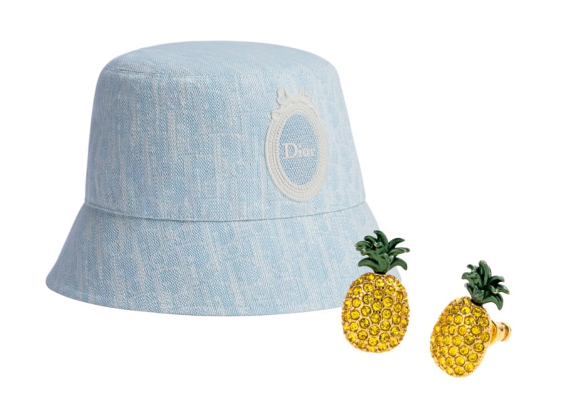 「キラキラの輝きが夏!」(H)イヤリング¥110,000、 新アイコンの“ディオール メダリオン”がアクセント。ハット¥115,000(ともにディオール/クリスチャン ディオール)
